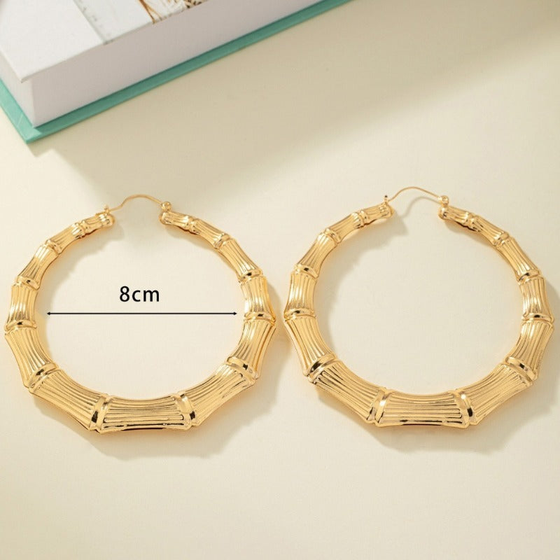 Wholesale Personality Hip-hop Circle Bamboo Exaggerated Design Versatile Niche Earrings